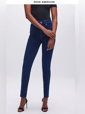 Good American Good Waist Skinny Jeans Blue High Rise Denim GWAF478T Size 06-12
